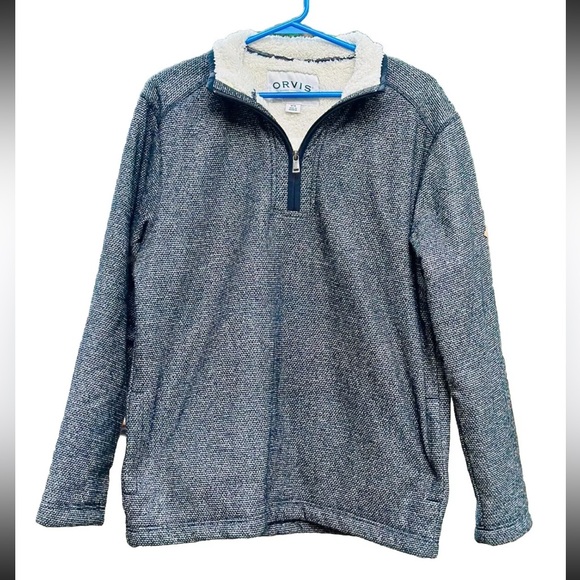 ORVIS Grayish Black Tweed Half Zip Pullover With Sherpa Fleece Lining Men’s Med - Picture 3 of 11